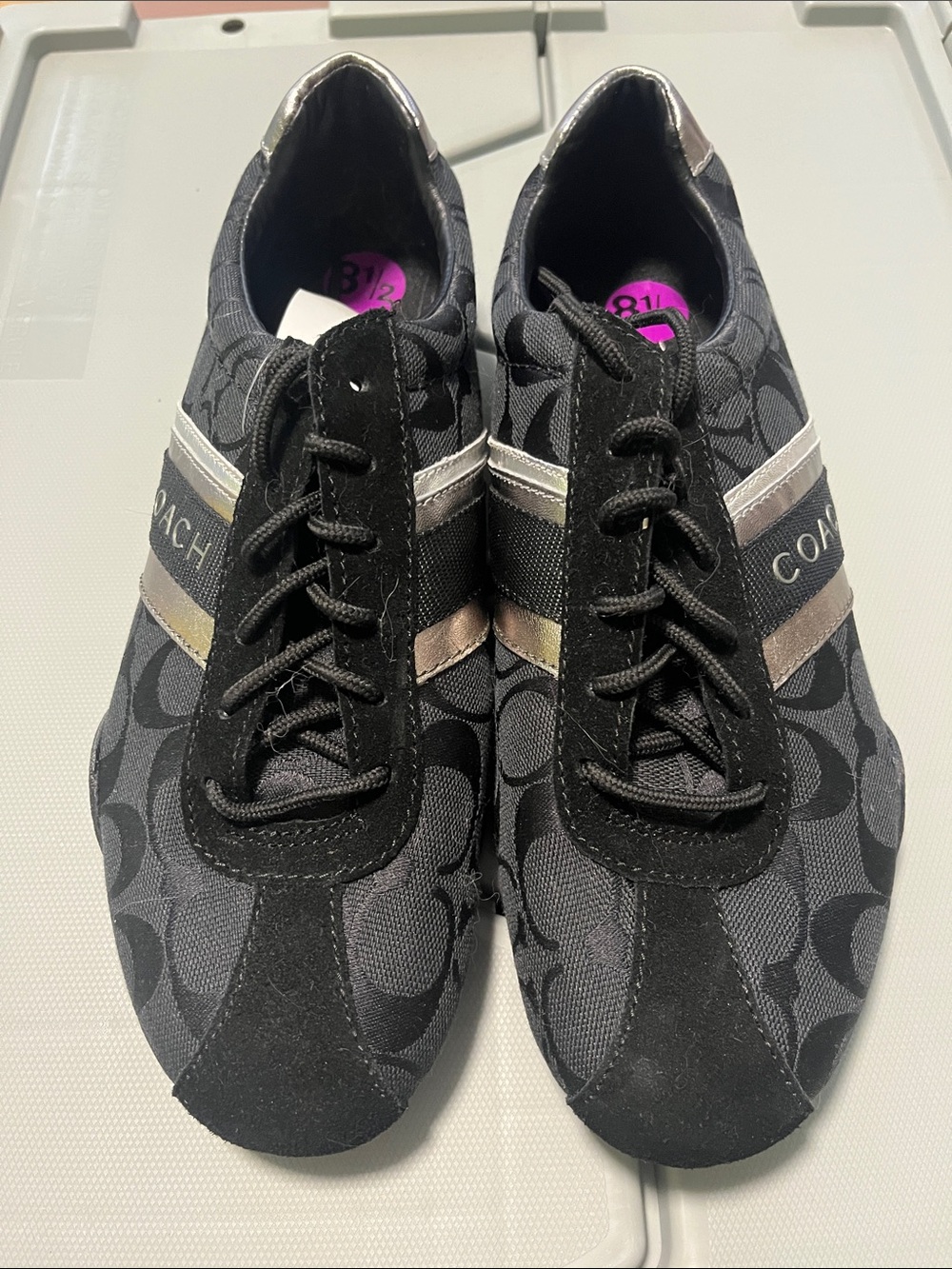 Coach Black Signature Logo Sneakers with Metallic Stripes